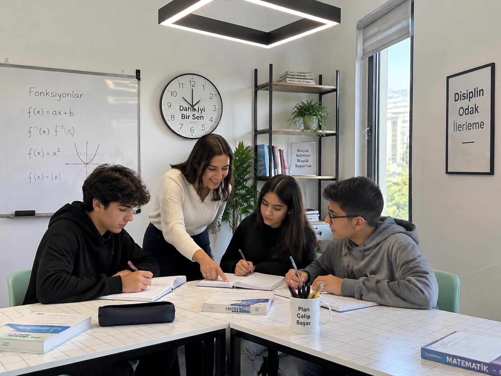 Grup Atölyesinde mentörle birlikte çalışan öğrenciler